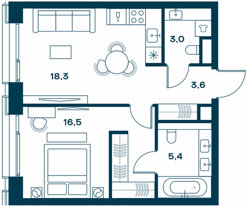 46,8 м², 1-комн. квартира, 18/25 этаж