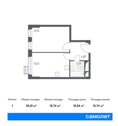 Продажа 1-комнатной квартиры 35,1 м², 14/31 этаж