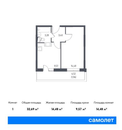 32,7 м², 1-комн. квартира, 16/17 этаж