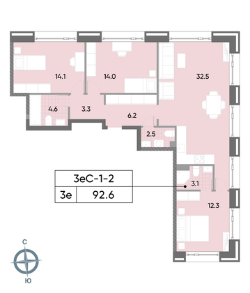 Продажа 3-комнатной квартиры 92,6 м², 2/52 этаж