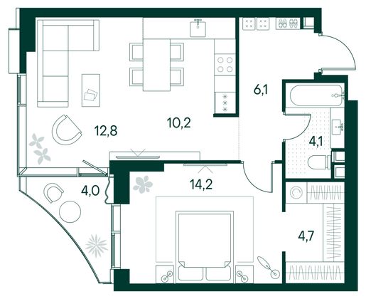 Продажа 1-комнатной квартиры 53,2 м², 2/22 этаж