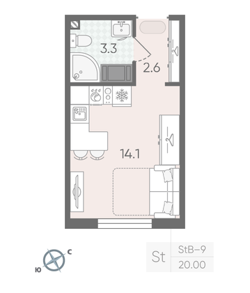 Продажа квартиры-студии 20 м², 11/19 этаж