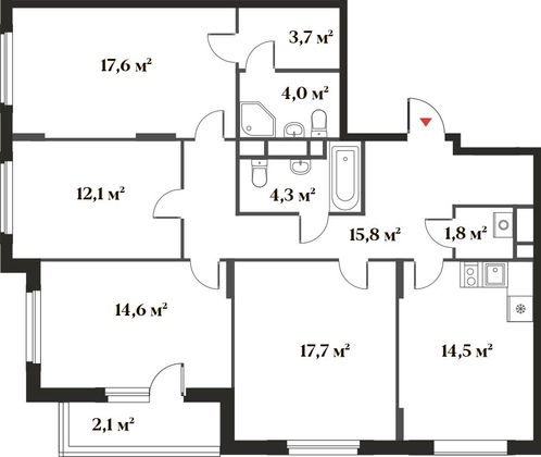 108,2 м², 4-комн. квартира, 1/6 этаж