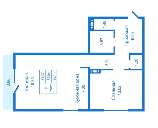 Продажа 2-комнатной квартиры 56 м², 10/18 этаж