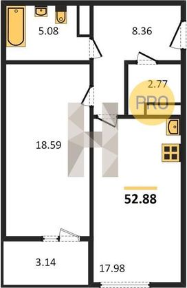 Продажа 1-комнатной квартиры 52,9 м², 7/20 этаж