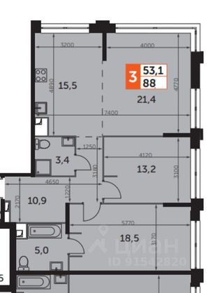 Продажа 3-комнатной квартиры 88 м², 39/43 этаж