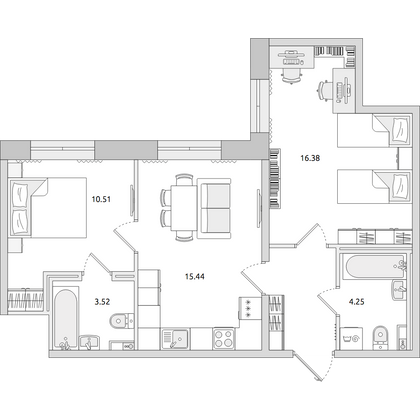 Продажа 2-комнатной квартиры 54,7 м², 1/20 этаж