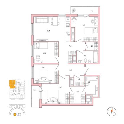 116,9 м², 4-комн. квартира, 25/25 этаж