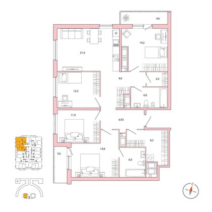 116,9 м², 4-комн. квартира, 25/25 этаж