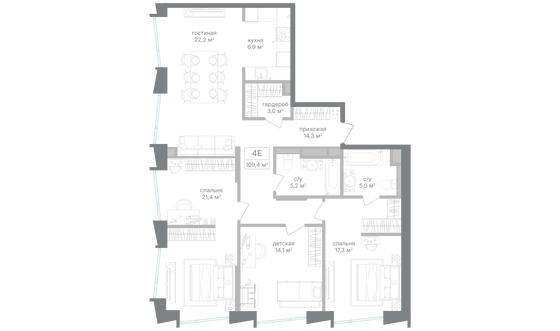 Продажа 3-комнатной квартиры 109,4 м², 19/25 этаж