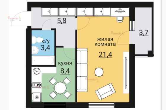 Продажа 1-комнатной квартиры 39 м², 1/3 этаж