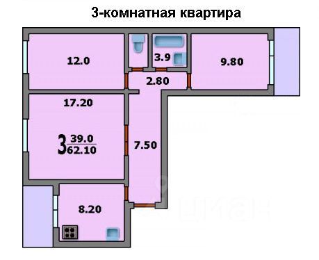 Продажа 3-комнатной квартиры 64,4 м², 7/12 этаж