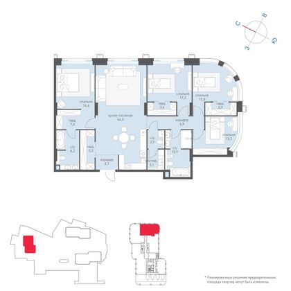 165,3 м², 4-комн. квартира, 2/20 этаж