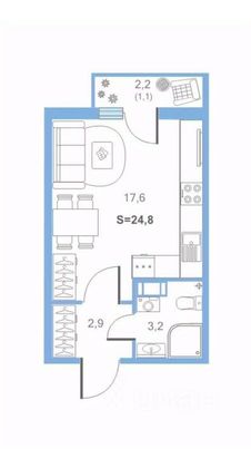 Продажа квартиры-студии 24,9 м², 2/9 этаж
