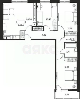 Продажа 4-комнатной квартиры 74 м², 15/25 этаж