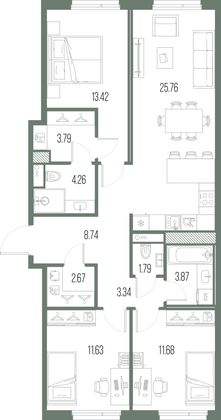 91 м², 3-комн. квартира, 5/10 этаж