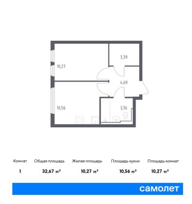 32,7 м², 1-комн. квартира, 12/14 этаж