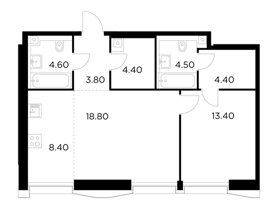 62,3 м², 2-комн. квартира, 20/32 этаж