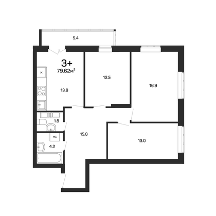 Продажа 3-комнатной квартиры 79,8 м², 9/17 этаж