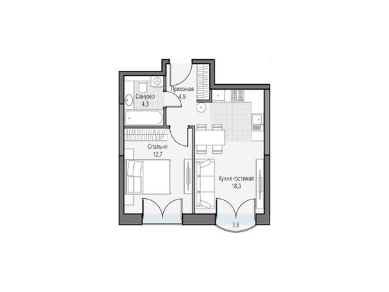 Продажа 1-комнатной квартиры 40,2 м², 9/21 этаж