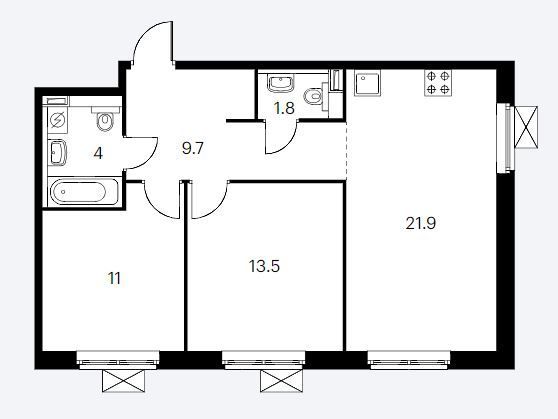 Продажа 2-комнатной квартиры 62 м², 2/23 этаж