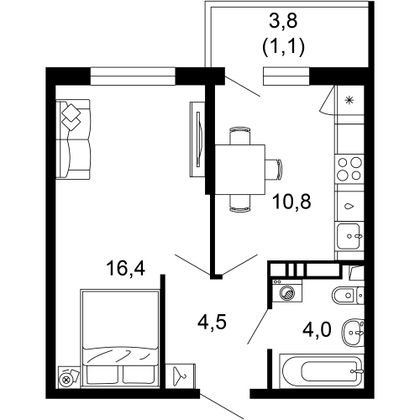 36,8 м², 1-комн. квартира, 2/17 этаж