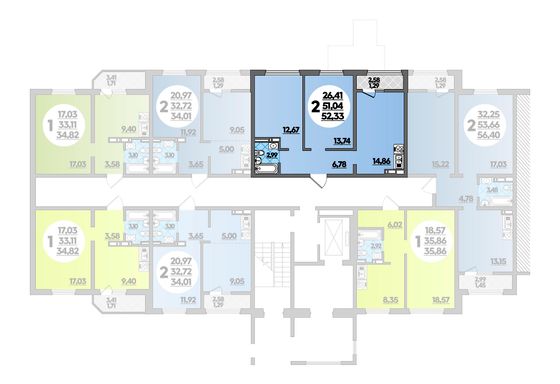 52,3 м², 2-комн. квартира, 1/8 этаж