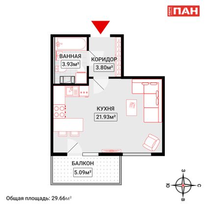 Продажа квартиры-студии 32,2 м², 4/8 этаж