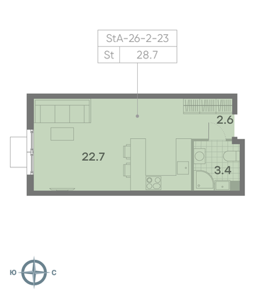 Продажа квартиры-студии 28,7 м², 23/23 этаж