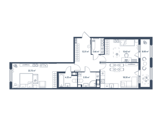 Продажа 2-комнатной квартиры 86,6 м², 9/11 этаж