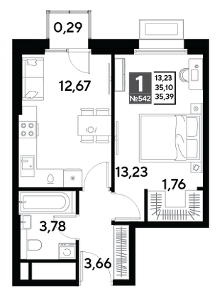 Продажа 1-комнатной квартиры 35,4 м², 23/25 этаж