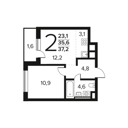 Продажа 2-комнатной квартиры 37,2 м², 1/12 этаж