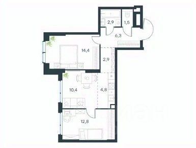 Продажа 2-комнатной квартиры 56 м², 34/37 этаж