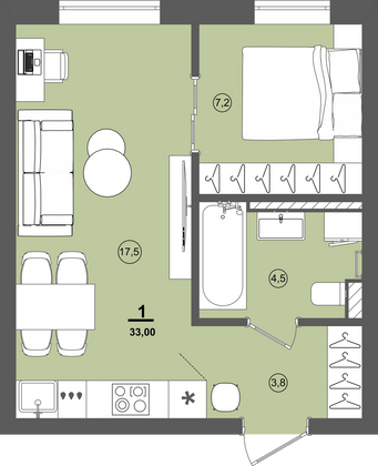 Продажа 1-комнатной квартиры 33 м², 4/9 этаж