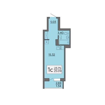 Продажа 1-комнатной квартиры 25,1 м², 9/19 этаж