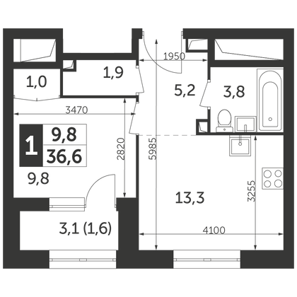 Продажа 1-комнатной квартиры 36,6 м², 4/29 этаж
