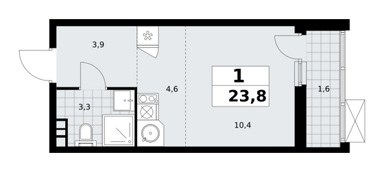 23,8 м², своб. планировка, 3/19 этаж