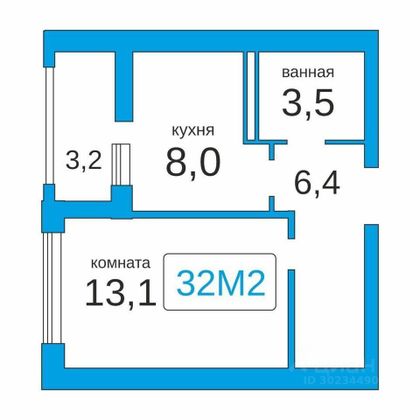 Продажа 1-комнатной квартиры 32 м², 8/12 этаж