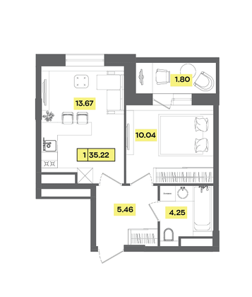 Продажа 2-комнатной квартиры 35,2 м², 5 этаж