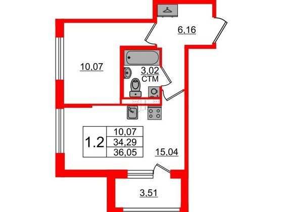 Продажа 1-комнатной квартиры 34,3 м², 2/4 этаж