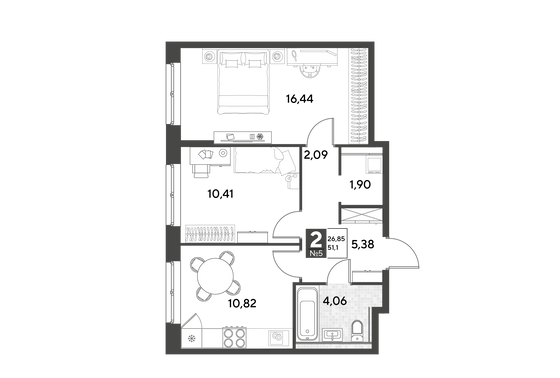 Продажа 2-комнатной квартиры 51,1 м², 2/25 этаж