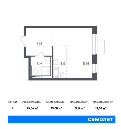 25,4 м², студия, 3/12 этаж