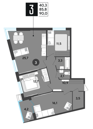 Продажа 3-комнатной квартиры 90 м², 2/18 этаж