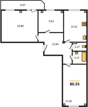 Продажа 3-комнатной квартиры 80,6 м², 2/9 этаж
