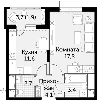 Продажа 1-комнатной квартиры 41,5 м², 6/16 этаж