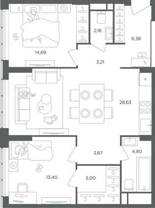 Продажа 3-комнатной квартиры 80,8 м², 35/51 этаж