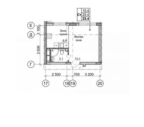 Продажа 1-комнатной квартиры 25,4 м², 3/11 этаж