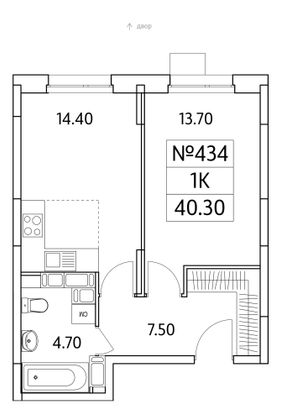 Продажа 1-комнатной квартиры 40,3 м², 19/25 этаж