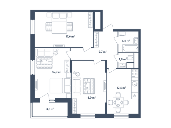 75,3 м², 3-комн. квартира, 2/25 этаж