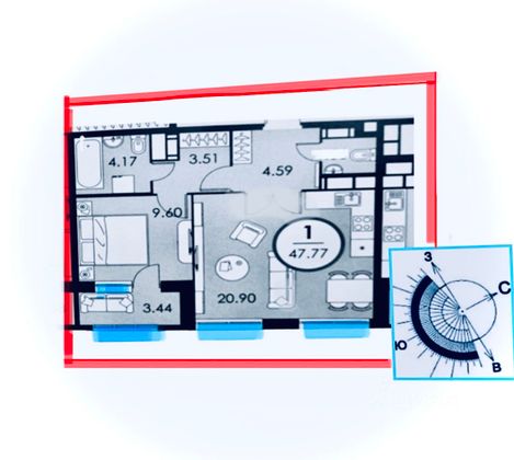 Продажа 2-комнатной квартиры 47,9 м², 17/21 этаж